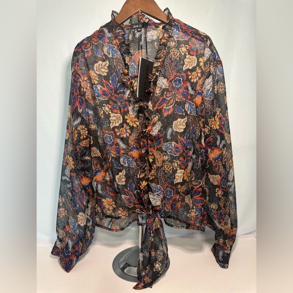 Dear John Tops - Dear John Sheer Floral Women's Top - Black and Orange